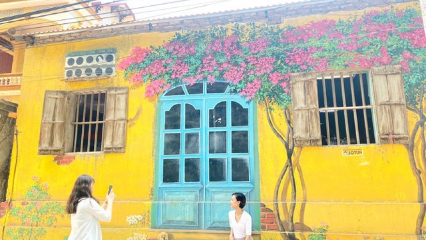 A close-up of largest mural paintings in Hanoi