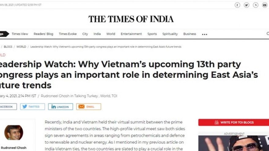 Indian newspaper highlights importance of Vietnam’s 13th party congress