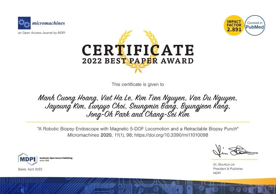 VN researcher wins Micromachines 2022 Best Paper Awards